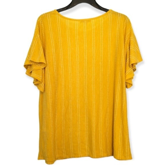 Ultra Teeze Mustard Yellow Flutter Sleeve Blouse Size Medium - Picture 2 of 5